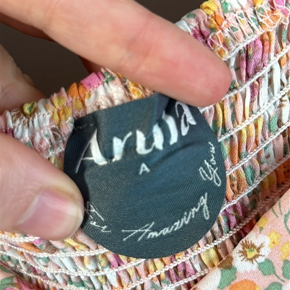 Arula Carson Floral Dress Size A 14/16 1X Smocked Milkmaid - Picture 13 of 16